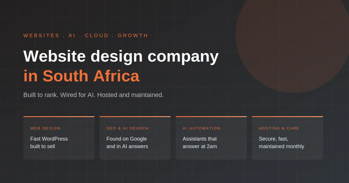 How Dube AI, a website design company in South Africa, combines web design, SEO, AI automation and managed hosting